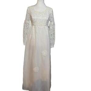 Vintage Handmade Wedding Dress | Empire Waist, Puffed Lace Sleeves, Cottagecore